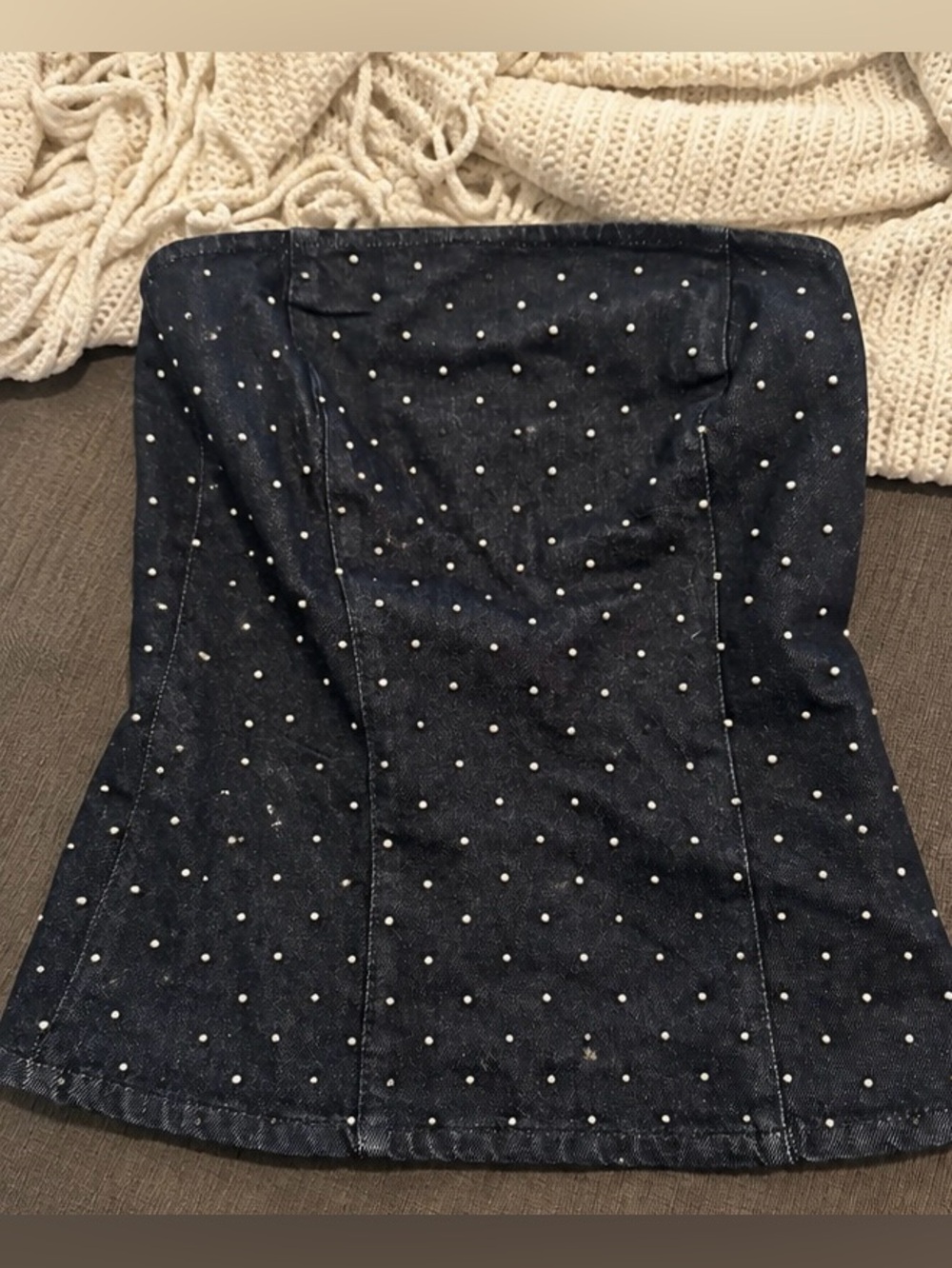 Zara Rhinestone Studded Denim Corset Top – Size Small